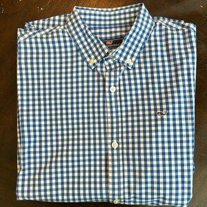 Like new blue and white gingham button-down shirt.